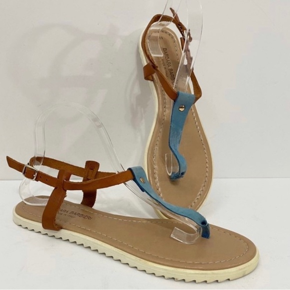 Barbara Barbieri Women's 41 Leather T Strap Adjustable Thong Sandals Boho